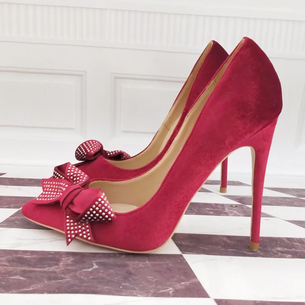 Соблазнительные красные туфли на высоком каблуке 10 см 12 с бантом банкетные
