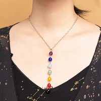 7 chakra 8mm gemstone reiki healing balancing beads necklace women yoga stone pendant necklaces jewelry healthy
