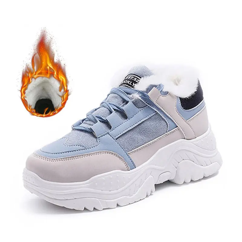 Зимняя обувь женские ботинки на шнуровке кроссовки удобная теплая платформе с