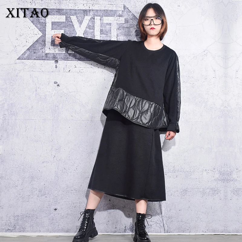 

XITAO Solid Black Casual Women Sets Winter Tide Fashion New Casual Style O Neck Collar Long Sleeve Elastic Waist Elegant DZL2320