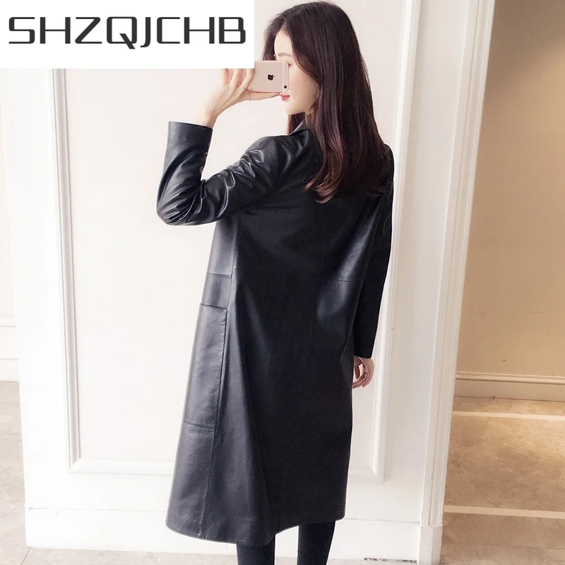 

JCHB 2021 100% Genuine Leather Coat For Women Spring Autumn Classic Long Jacket Female Lapel Slim Sheepskin Coat Womens Leather