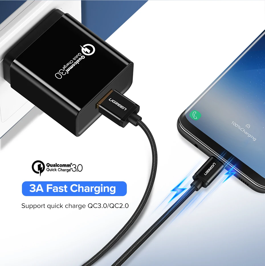 Ugreen usb type C кабель USB C кабель передачи данных для быстрой зарядки для samsung Galaxy S9 S8 Plus мобильный телефон зарядное устройство кабель для Xiaomi Mi 8