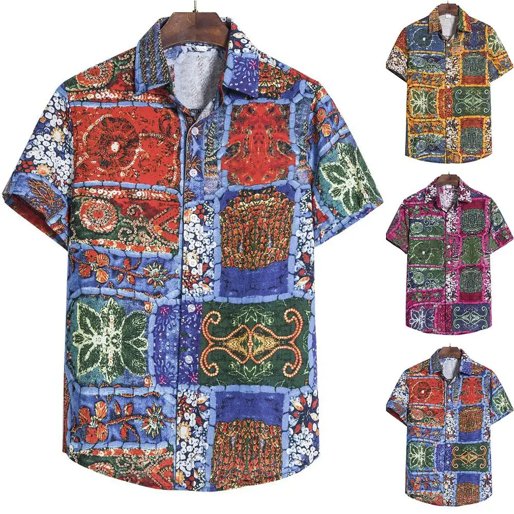

Oversized Shirt Mens Summer Hawaii Stag Short Sleeve Floral Shirts Holiday Beach Aloha Party Tops