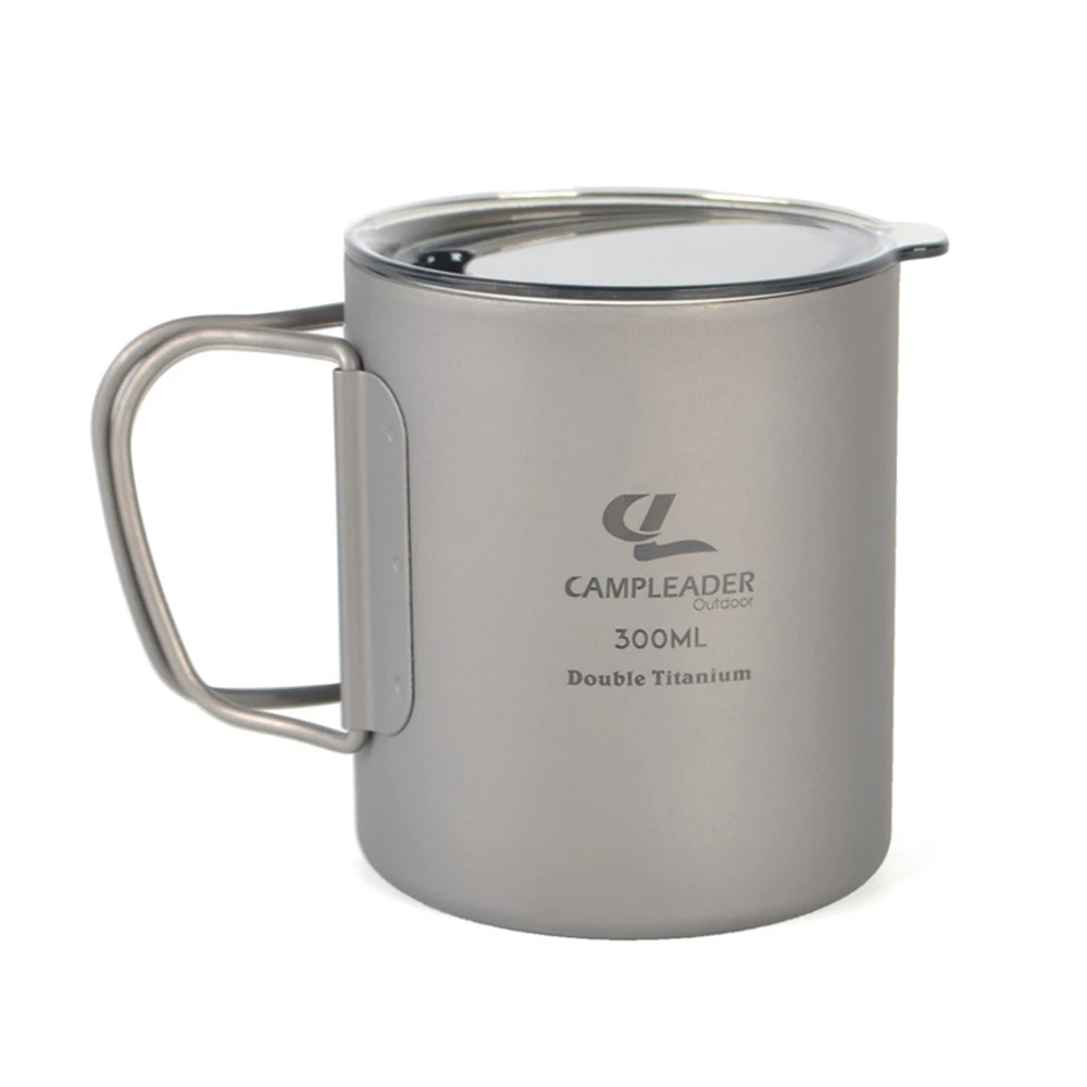 

300ml Camping Double Wall Titanium Water Cup with Lid Lightweight Coffee Mug Tea Cup Camping Equipment Picnic 캠핑용품