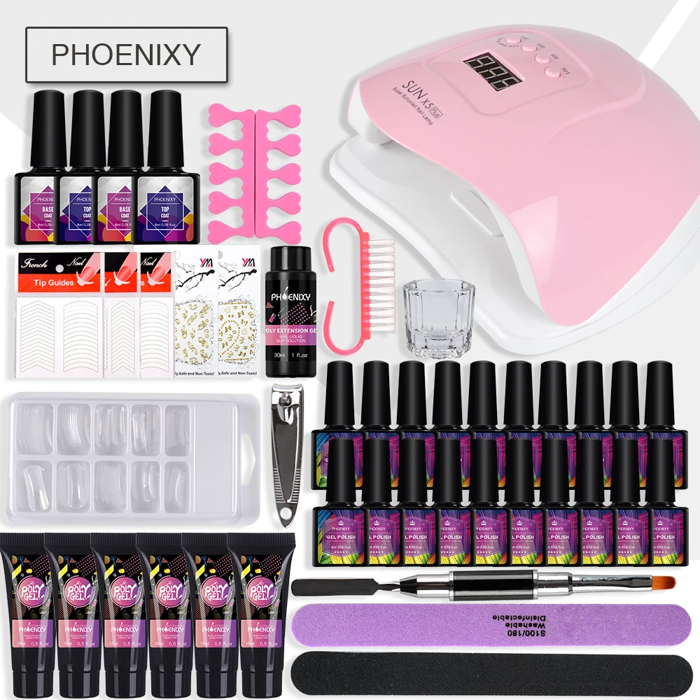 Полный набор для ногтей из полигеля 48 Вт Светодиодный лампа Набор гель-лака