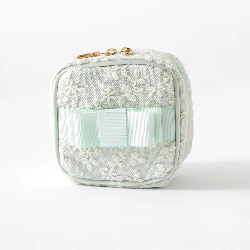 Lace green Коробка для ювелирных изделий с вишневой вышивкой, Дорожный Чехол для упаковки ювелирных изделий, небольшой органайзер для макияжа, сумка для ювелирных изделий, кольцо, серьги, помада, чехол, подарок - Цвет: Lace green