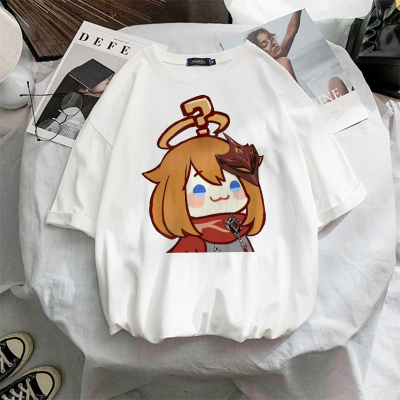 

New summer 2021 Kawaii Genshin Impact Cute Q cartoon printed women's T-shirt Couple Street loose aesthetic short sleeve Tops