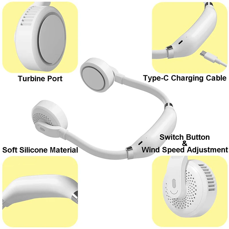 

Portable Neck Fan With 3 Wind Speeds Usb Rechargeable Hands-free Personal Fan For Home Office Outdoor Activities Neck Fans