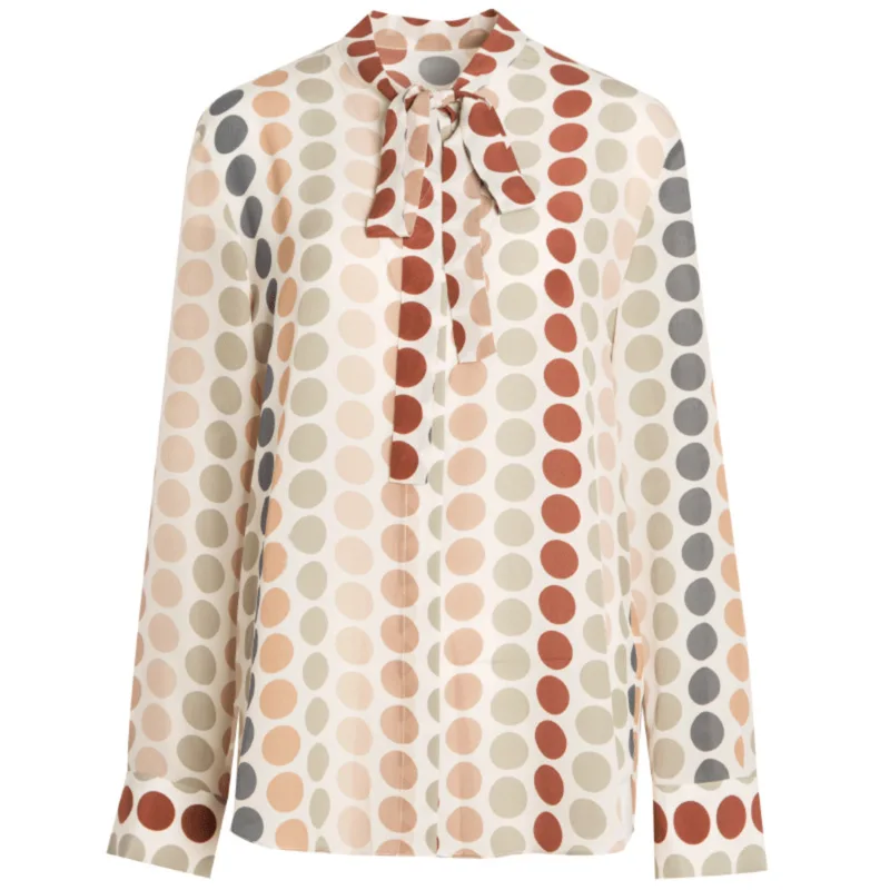 2019 весна осень женская блузка рубашка 100% шелк из хлопка и льна с большим бантом