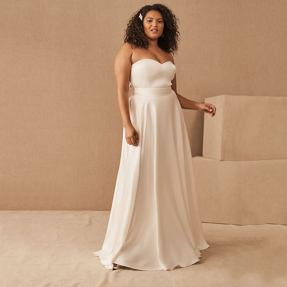 

Simple Strapless Vestido De Novia Jersey A Line Wedding Dress White Iovry Plus Size Exquisite Bridal Gown Custom Made