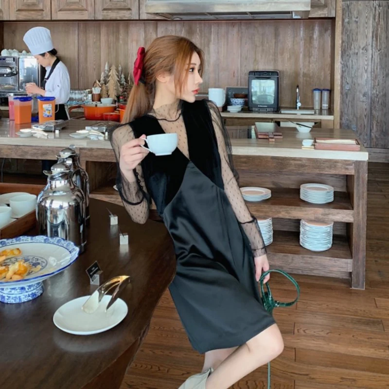 Joinyouth платья корейский Мини Тюль лоскутное Ropa Mujer глубокий v-образный вырез