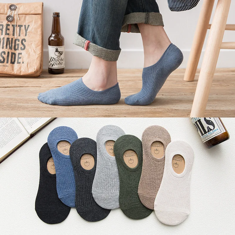

Q 1Pair Men's Socks Non Slip Silicone Shallow Mouth Boat Socks Breathable Korean Style for Summer Cotton Pure Color Sock
