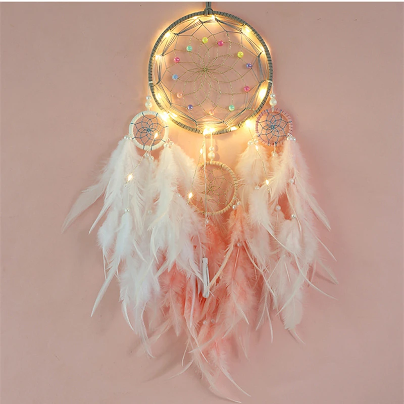 

Romantic Dream Catcher Pink Color Dreamcatcher With Feather Wall Hanging Home Decor Nordic Style Hand Made Christmas Gifts New