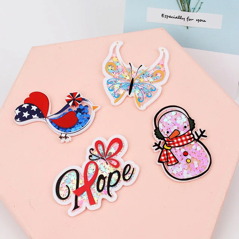 

Xugar Cartoon Acrylic Quicksand Shakers Accessories 4pcs Flat Back Stickers DIY Hair Bows Crafts Phone Case Decoration Supplies