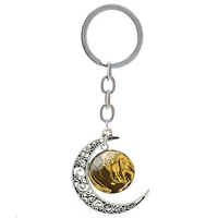 gold color sand texture abstract art pictures moon keychains for son daughter birthday gift metal charms key jewelry