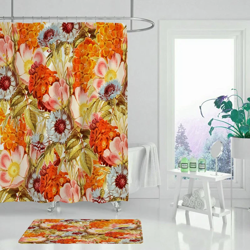 Желтая занавеска для душа серия цветов Полиэстеровая Водонепроницаемая ванной