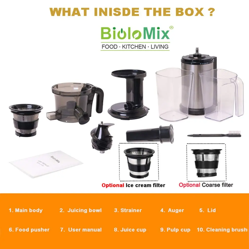 

200W 40RPM Stainless Steel Masticating Slow Auger Juicer Fruit and Vegetable Juice Extractor Compact Cold Press Juicer Machine