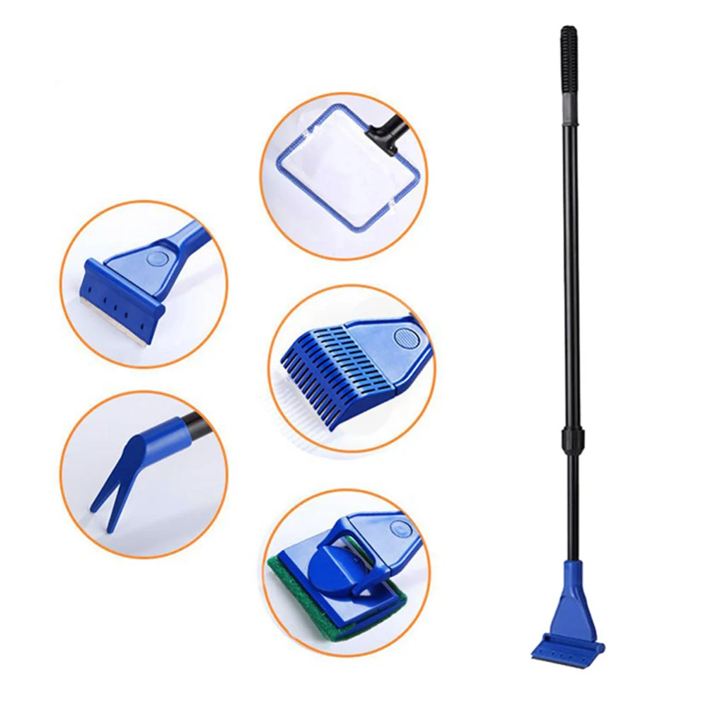 

5 in 1 Aquarium Cleaning Tools Aquarium Tank Clean Set Fish Net Gravel Rake Algae Scraper Fork Sponge Brush Glass Cleaner