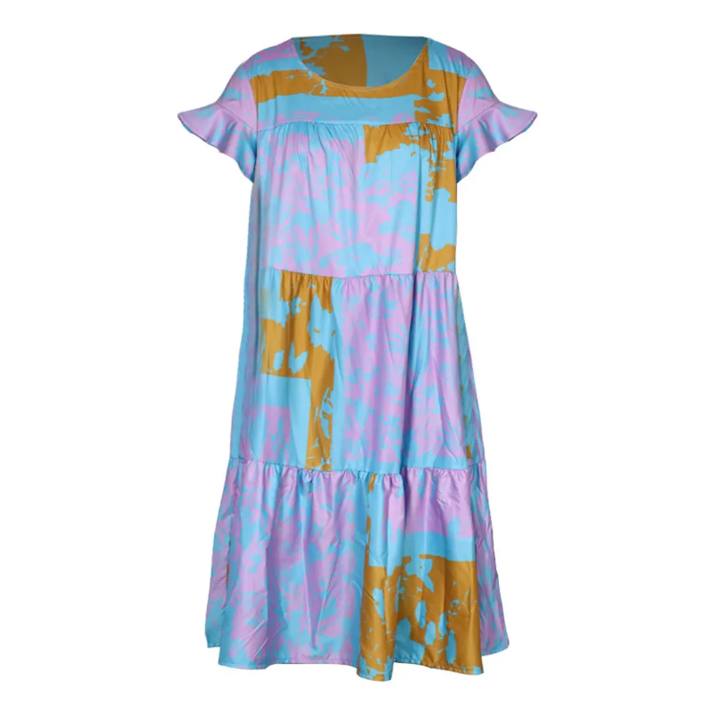 

Bohemian Fashion Vacation 2021 Summer Women's Dress Loose Casual Simple Thin Printing Wave Point Round Neck Summer