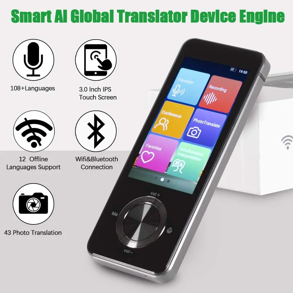 

107 Languages Portable Two Way Translator Device Instant Voice Offline Translators Audio Memo