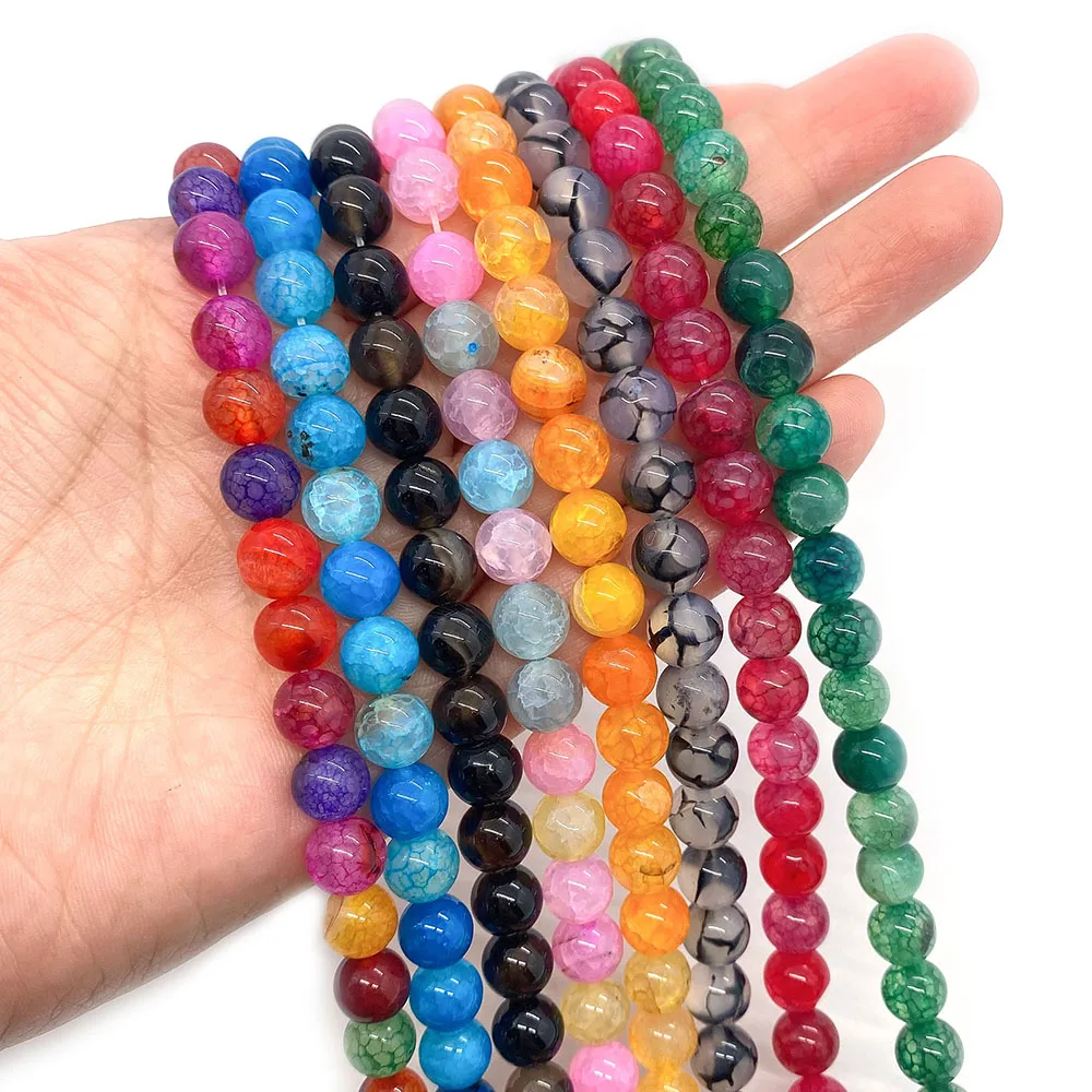 

Charms Candy Color Natural Stone Beads Dragon Pattern Agate Round Loose Beads DIY Necklace Bracelet Accessories 6mm 8mm 10mm