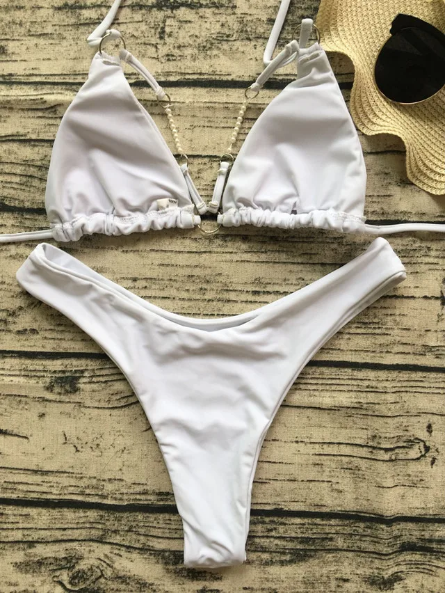 2017 Новый жемчужный однотонный сексуальный комплект бикини бразильский