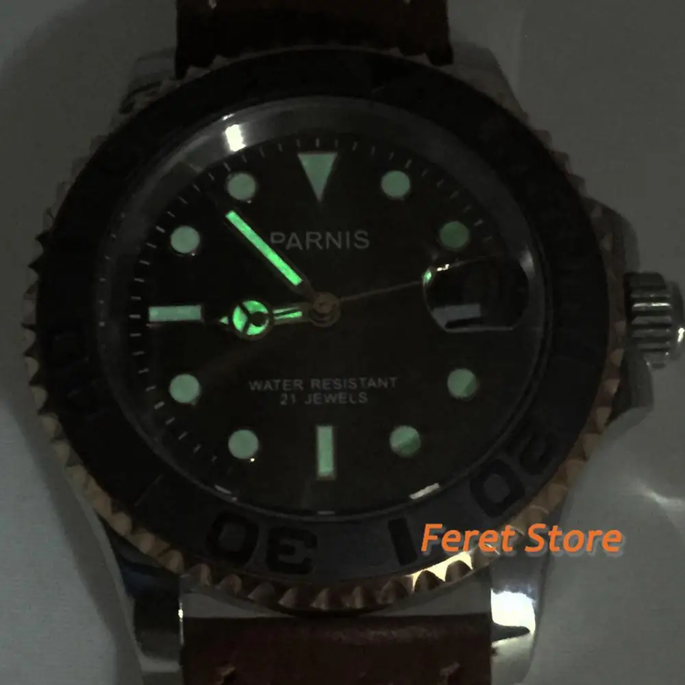 

41mm Parnis Brown dial Rose Gold Stainless steel case Men's watches Sapphire Glass Automatic Movement Leather strap Men Watch