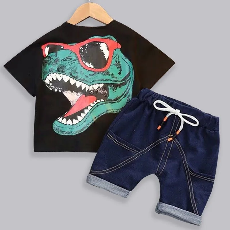2020 New Baby Shirt Costume Set Boys Girls Cute Summer Casual Wear Sea World Top Blue Denim Kids Clothes 1-4 Years Old |