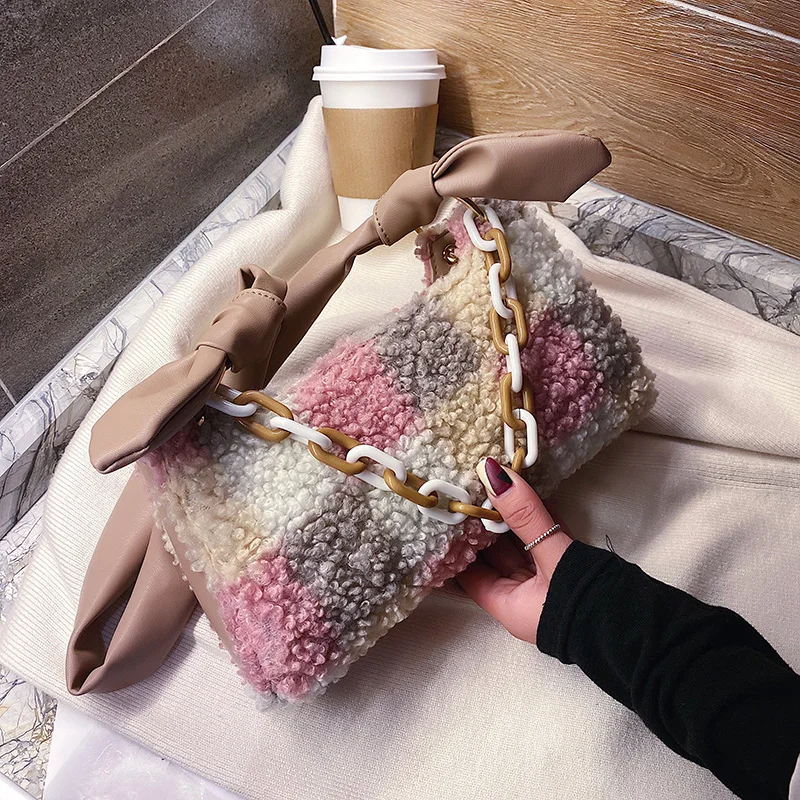 Новинка 2019 зимняя женская сумка через плечо маленькая плюшевая шерстяная