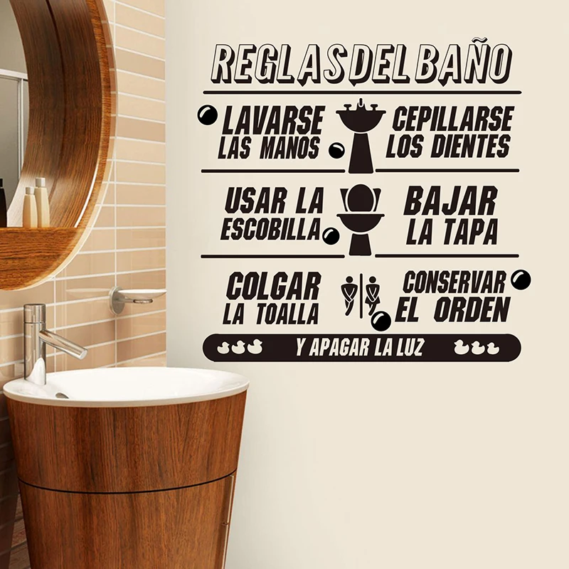 

Современные испанские правила для ванной, наклейка на окно унитаза, Настенная Наклейка для ванной, душевой комнаты, правила ванной комнаты, стеклянная настенная наклейка, виниловый Декор