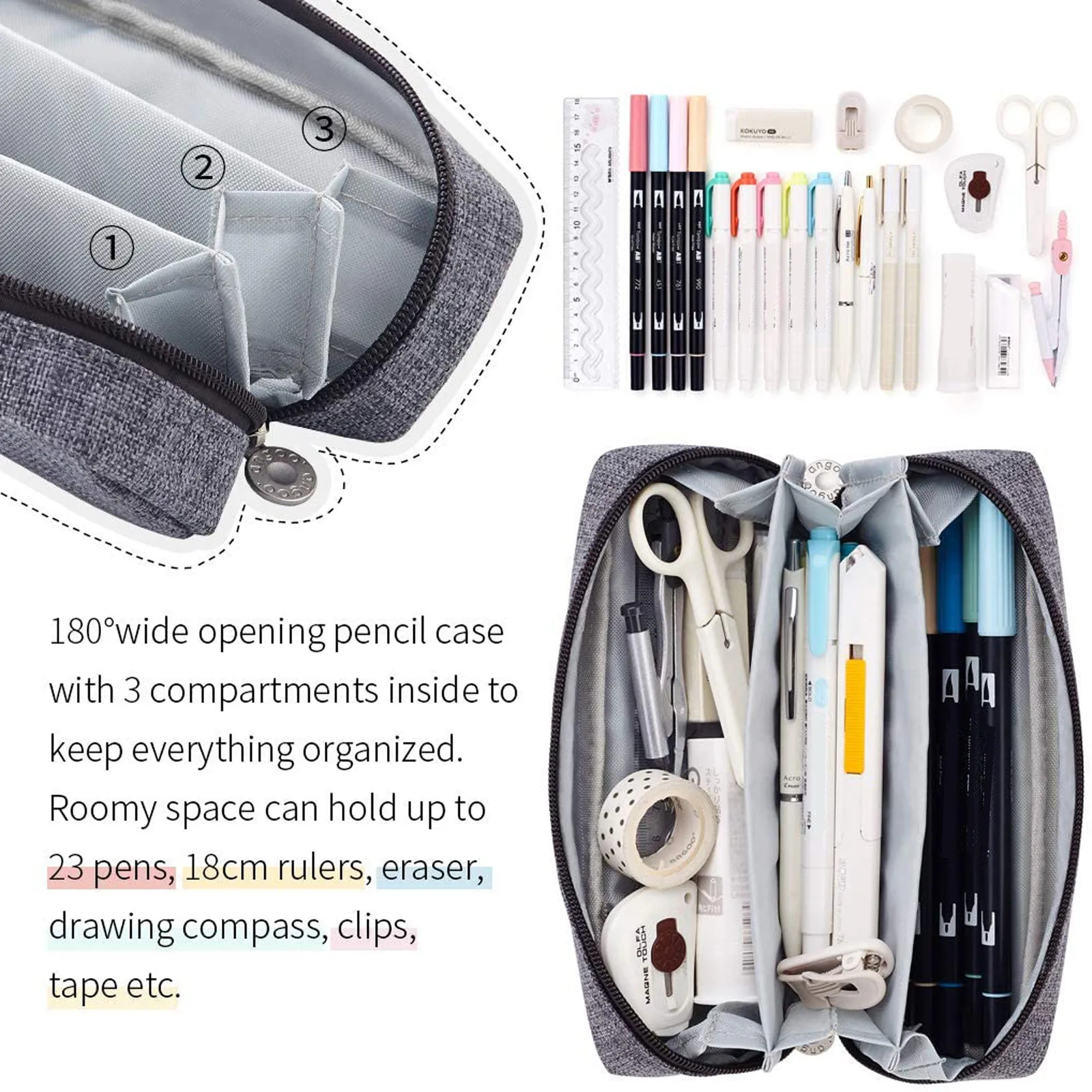 Чехол для карандашей большой вместимости однотонный холщовый чехол с 3