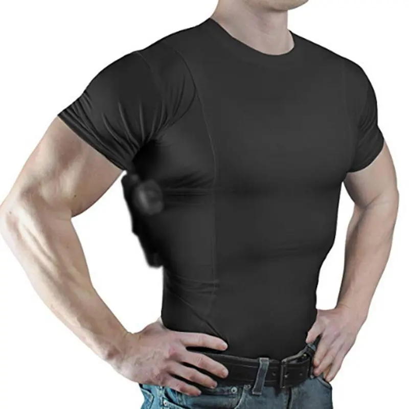 Тактическая высокоэластичная футболка унисекс со скрытой Кобурой с коротким