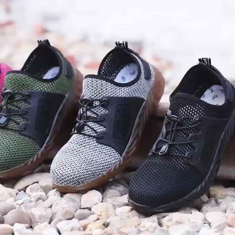 

Plus Size Mesh Safety Shoes Breathable Sneaker Indestructible Men Steel Toe Shoes Anti-piercing Work Boots Men's Casual Shoes