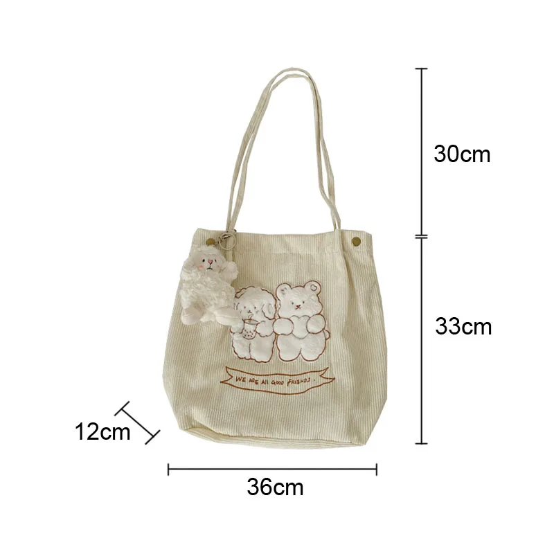 

Corduroy Embroidery Bear Canvas Bags for Women Cute Magnetic Buckle Shoulder Bag Totes Schoolbag for Students Shopping Handbag