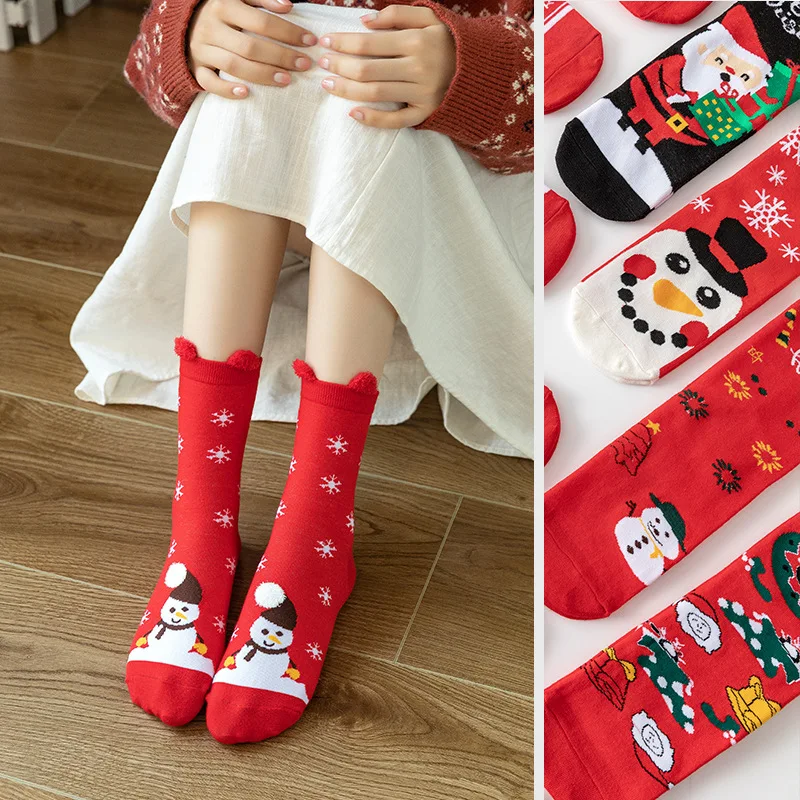 Cotton ladies cartoon Christmas stock Size in Halloween stockings stereo ears new year socks big red socks