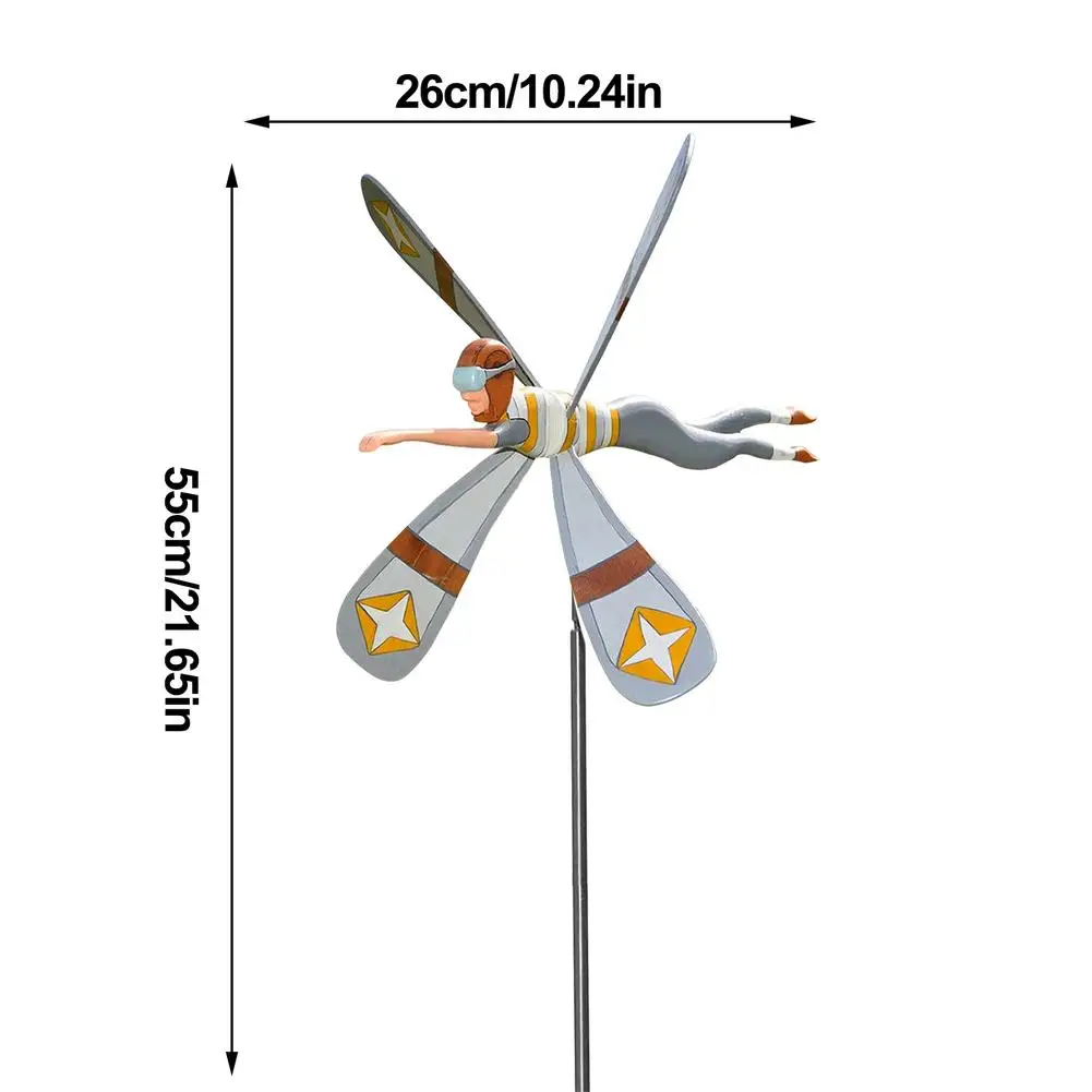 

Windmill Garden Decoration Bee Flying Man Wooden Statue Farm Outdoor Ornament Windmill Personalized Courtyard Wind Turn Decor