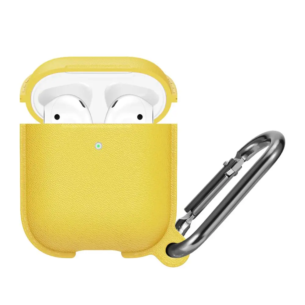 Yellow Стиль Litchi Мягкий силиконовый чехол для Airpods 1 2 чехол противоударный полный защитный чехол для Airpods чехол с крючком - Цвет: Yellow