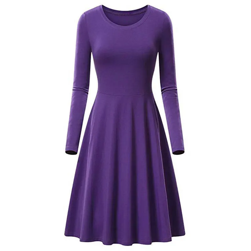 

Women Long Sleeve Maxi Dress Casual Ladies Work Office Dress 2020 O-Neck Solid Mermaid skirt Elegant Vintage Party Dresses