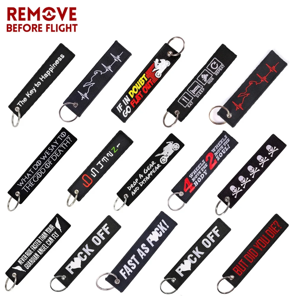 

REMOVE BEFORE FLIGHT Keychain for Motorcycle Bijoux Key Chain for Men Gifts and Cars Key Tag New Embroidery Key Fashion Trinket