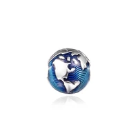 blue globe clip charm 2021 summer ocean beads for jewelry making fits woman diy bracelets bangle 100 sterling silver