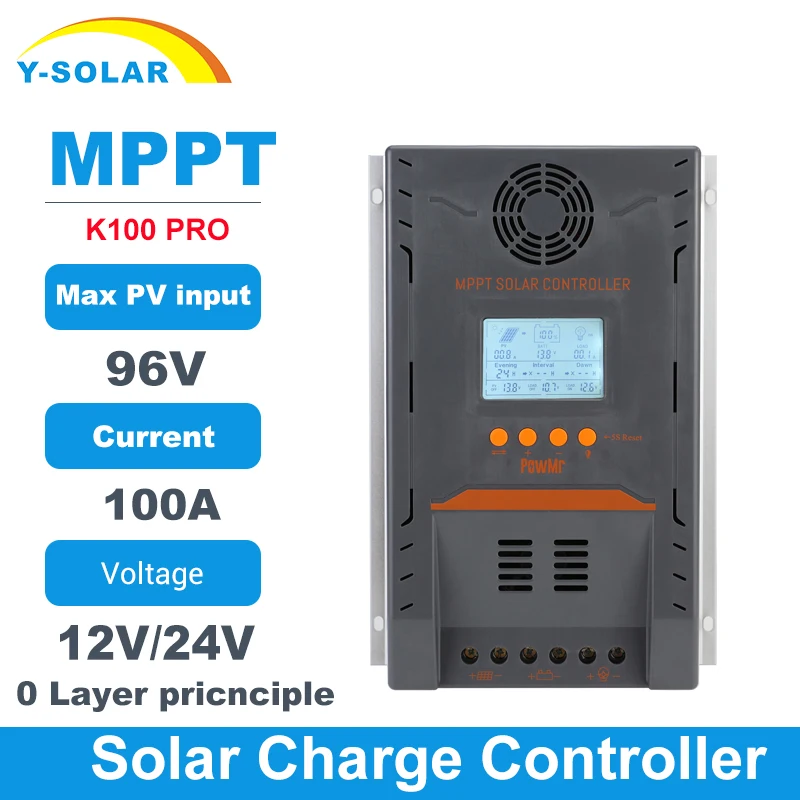 

PowMr MPPT 100A Solar Controller 12V/24V Auto Solar Charge Regulator Battery Setting Charger Max 100VDC Back-Light LCD 0 Layer