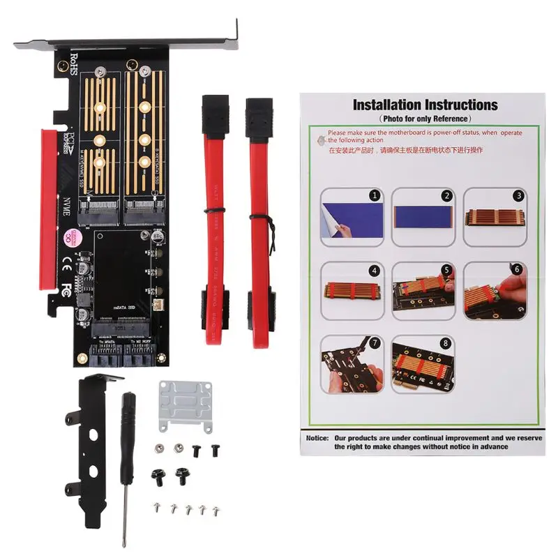 

PCI-E 3.0 X16 to M.2 SSD PCIE to M2 Adapter Raiser M Key B Key mSATA 2 x 7Pin SATA Port NVME M2 SSD AHCI mSATA 3 in 1 Riser Card