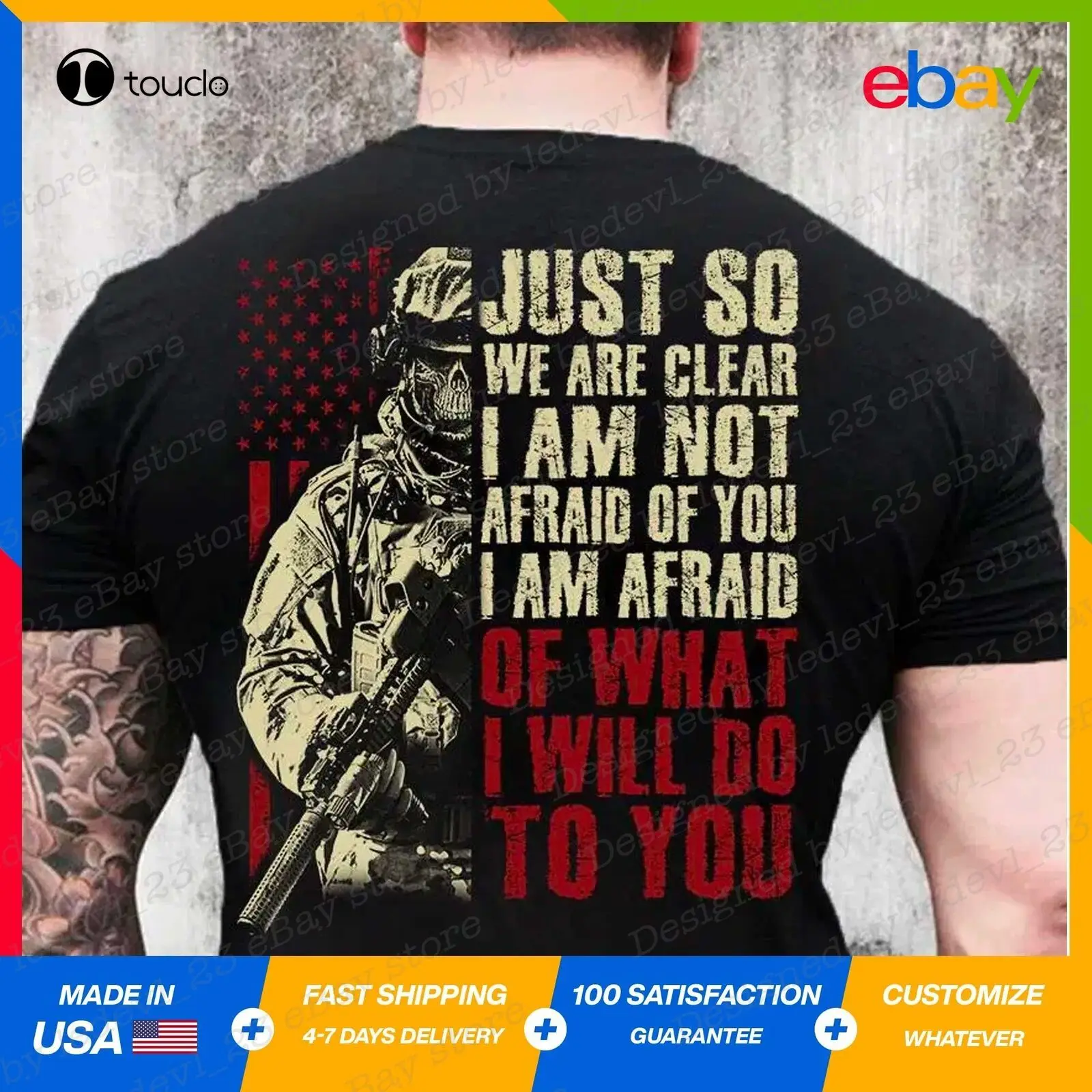 

Skull Veteran I Am Afraid Of What I Will Do To You Us Flag T-Shirt S-3Xl Tee Shirt