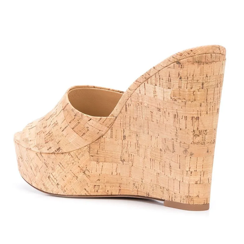 

Fashion sandals wood grain slope heel women's shoes