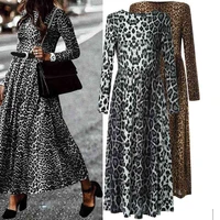 size 8 26 stretch party maxi swing dress long sleeve women ladies leopard jersey