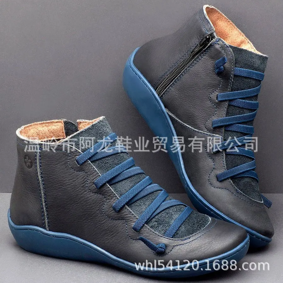 Ботинки женские однотонные на плоской подошве винтажные повседневные короткие