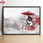 Японская женщина 5D алмазная живопись сделай сам Алмазная вышивка Сакура Вышивка крестом черная белая красная мозаика картина из страз Декор