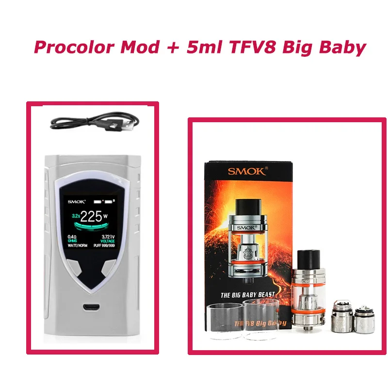 Оригинальный SMOK ProColor KIT 225W Pro цветной мод с батареей 5 мл TFV8 большой детский бак