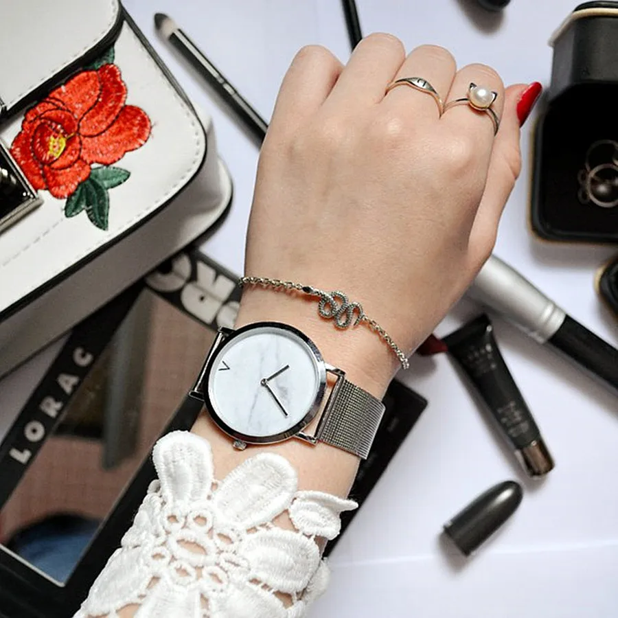 Vansvar бренд творческий сетка Группа Мрамор кварцевые часы Повседневное Для женщин