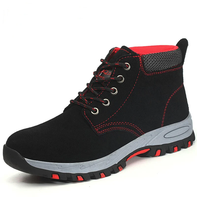 

large size mens fashion steel toe covers work safety boots cow suede leather tooling shoes platform security boot safe botas man